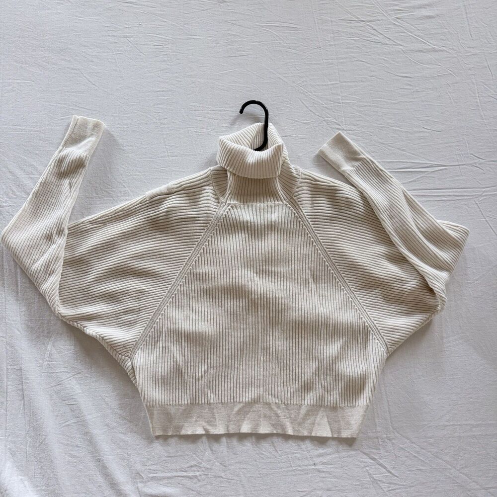 AllSaints Marias Jumper XS 100% Merino Wool Cropped Turtleneck Ribbed Layered - Picture 9 of 10